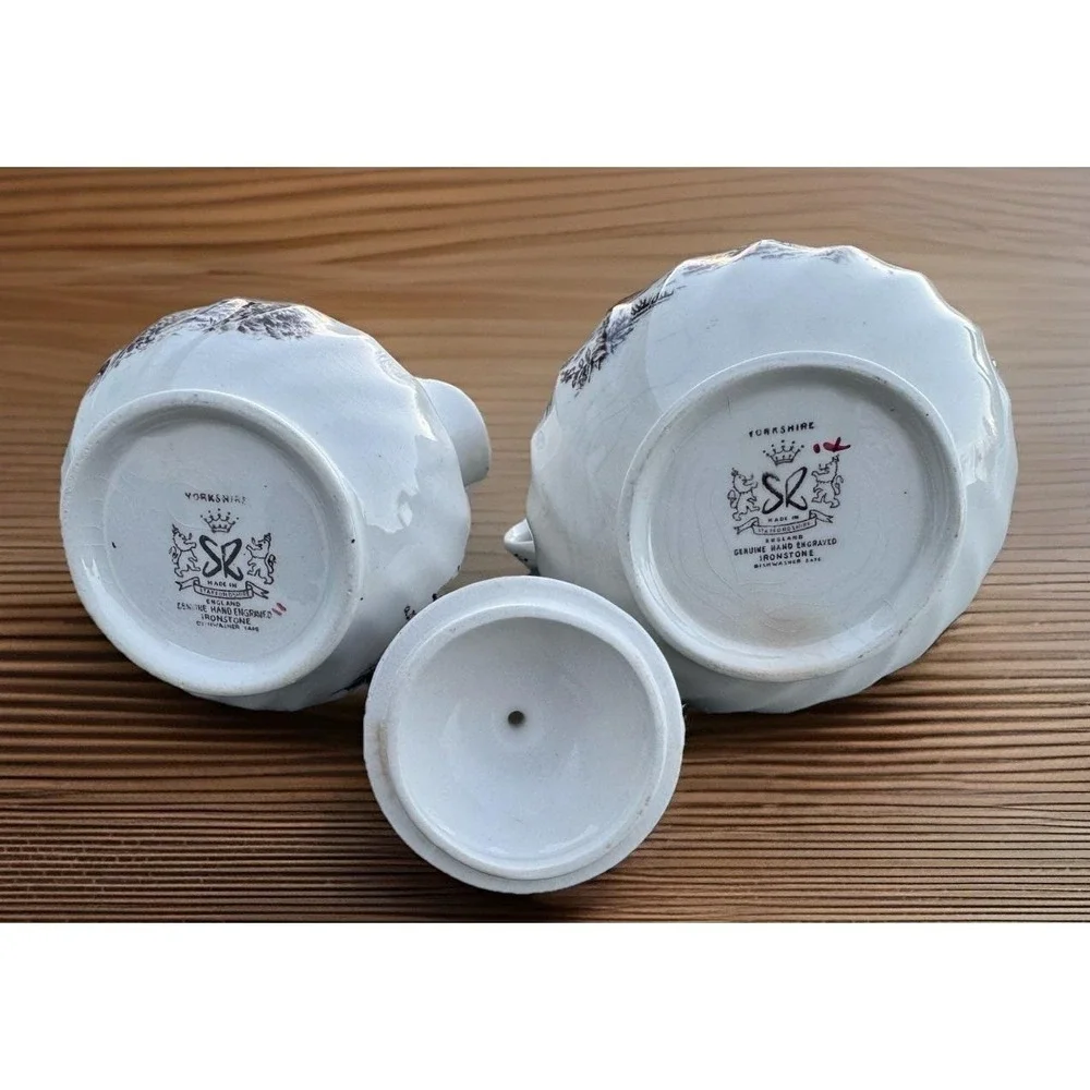 Yorkshire Hand Engraved Ironstone Sugar Bowl / Creamer Staffordshire England VTG